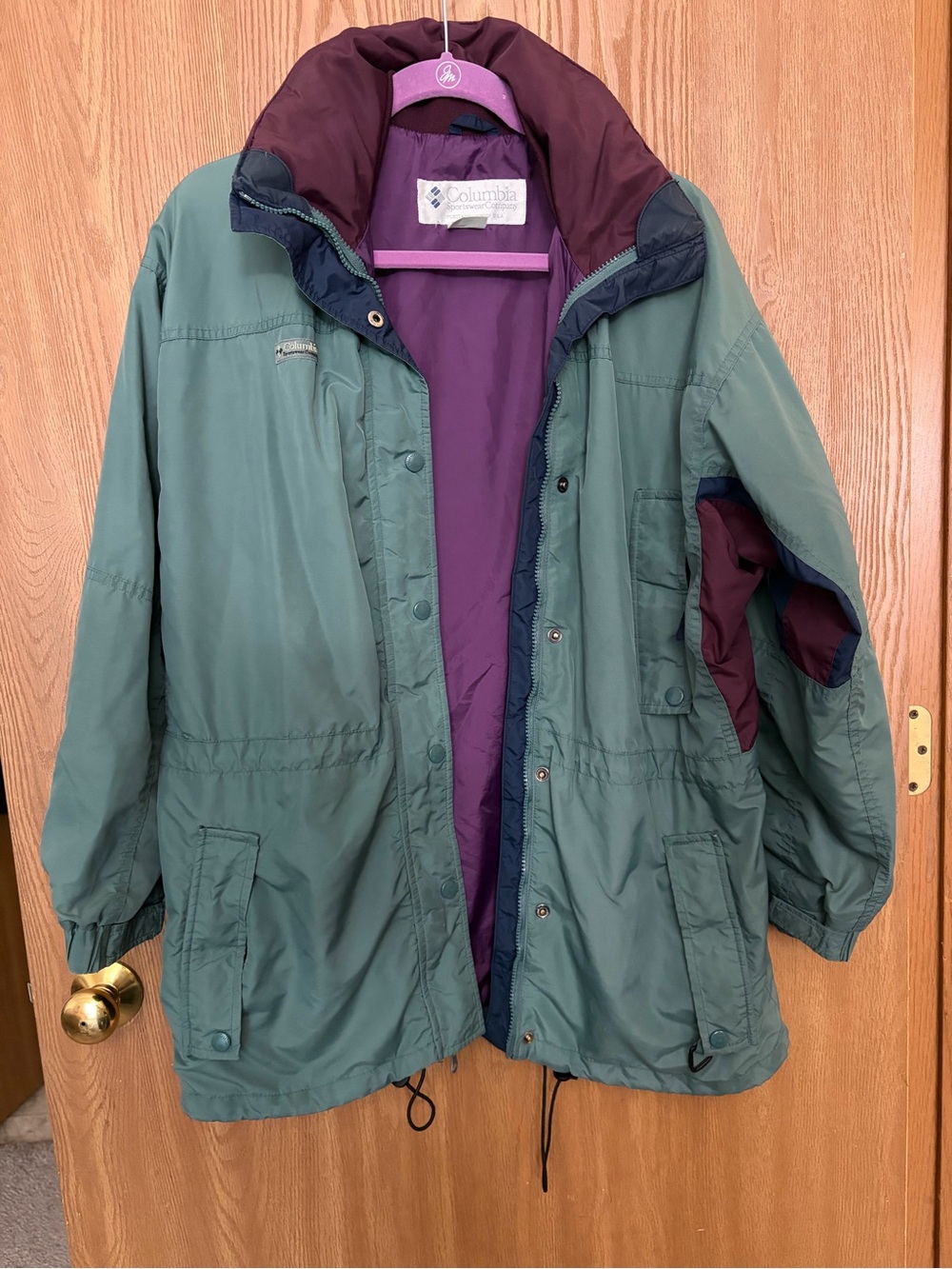 Columbia Green Ski Jacket with Purple Lining